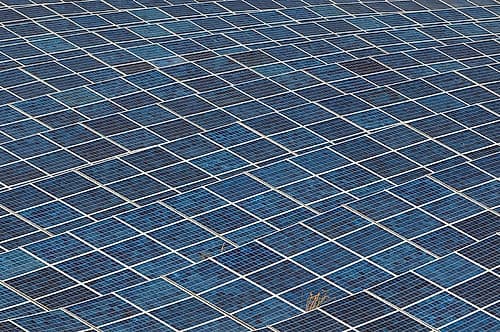 A field filled with solar panels at a solar power plant Les Mees-Provence-France European Print